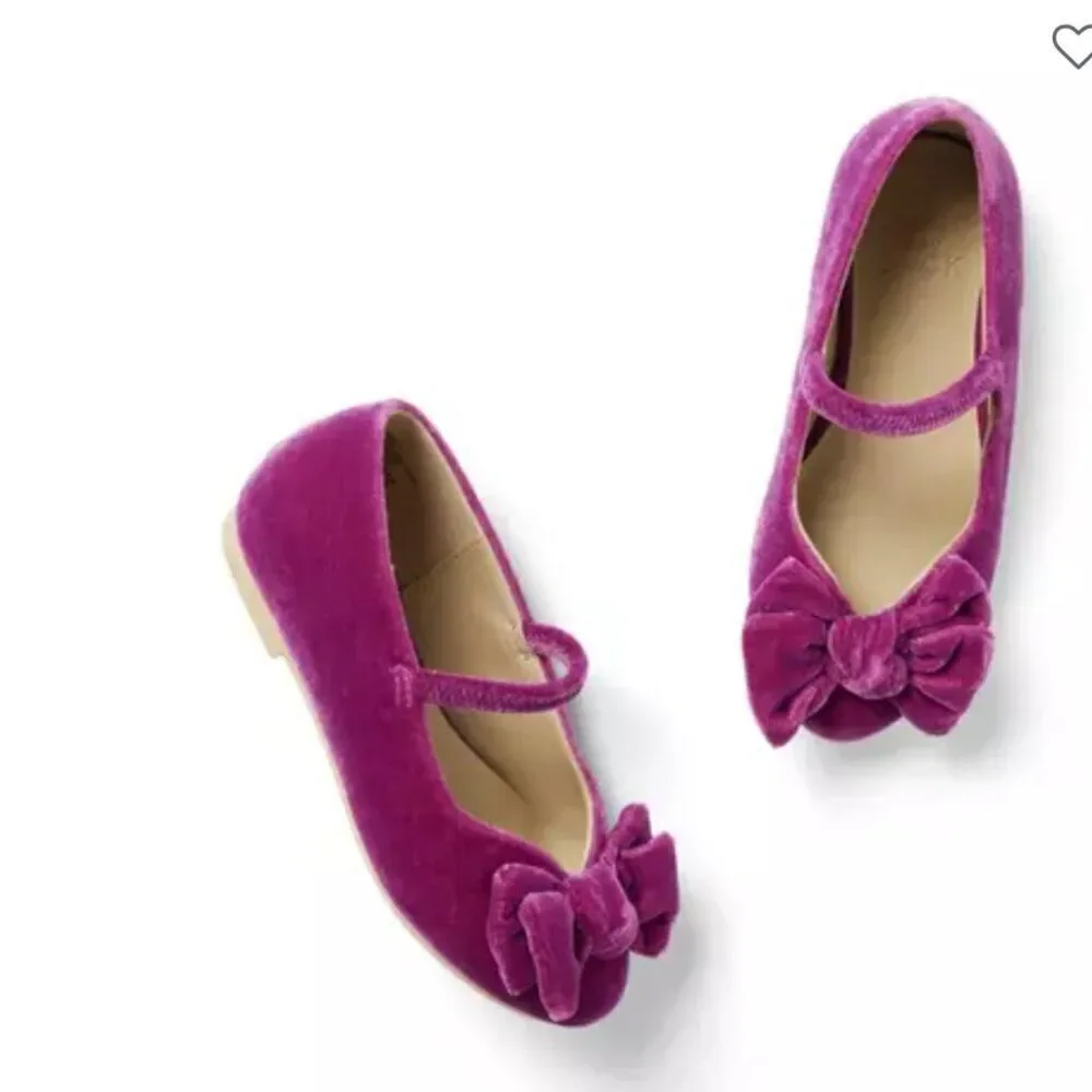 Janie and Jack 100048212 Velvet Bow Ballet Flat Burgundy Raspberry NWT